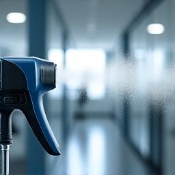 Close-up of an electrostatic sprayer in use