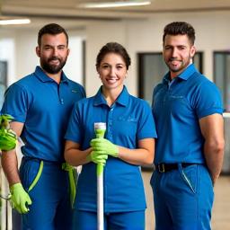 A professional cleaning team with equipment